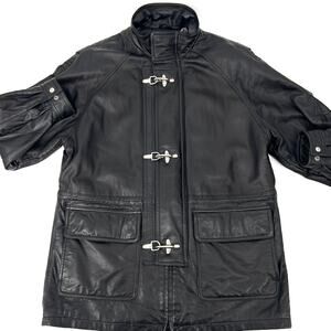VTG Tannery West Fireman Clasp Zip Closure Leather Zip out Lining Coat Size L
